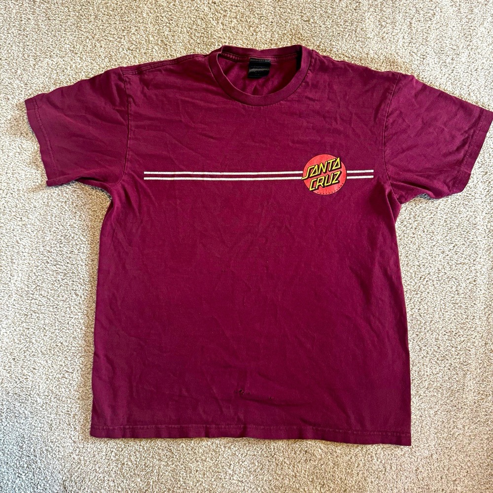 Santa Cruz Mens Burgundy Double-Sided Graphic Logo Tee Crew Neck Cotton Knit M
